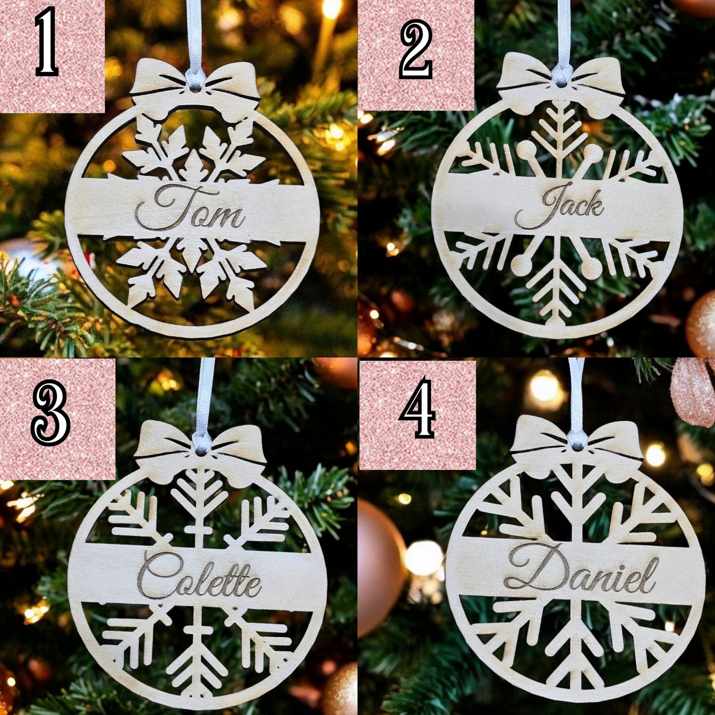 Set of 4 Personalised Christmas Tree Decorations