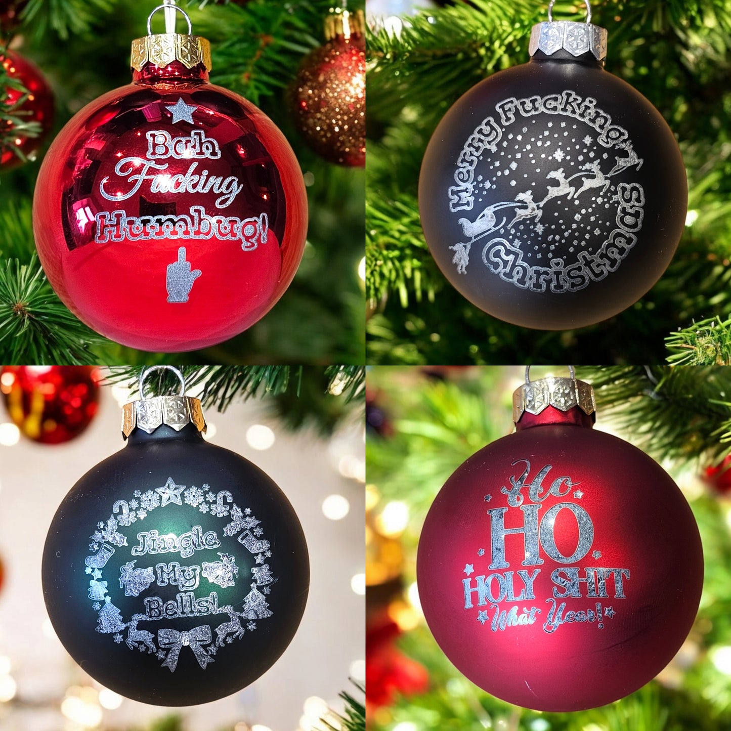 Set of 4 Sweary Glass Baubles